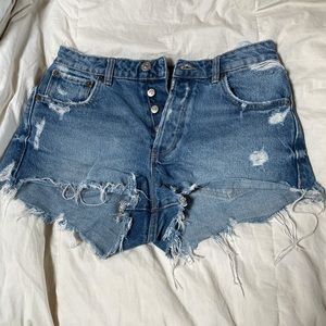 Zara High Waisted Distressed Button Shorts